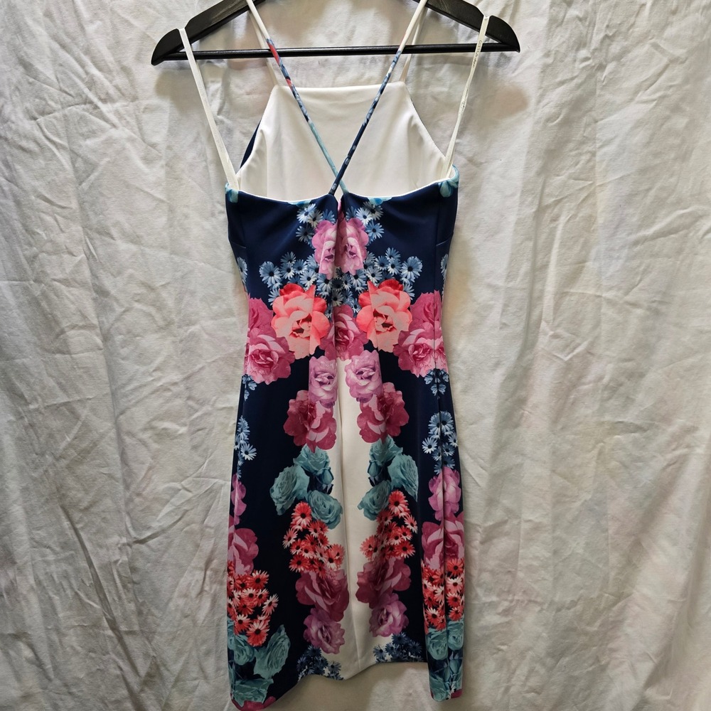 Guess Los Angeles Floral Print Apron Halter Sleeveless Mini Dress 2 Bodycon - Picture 8 of 11